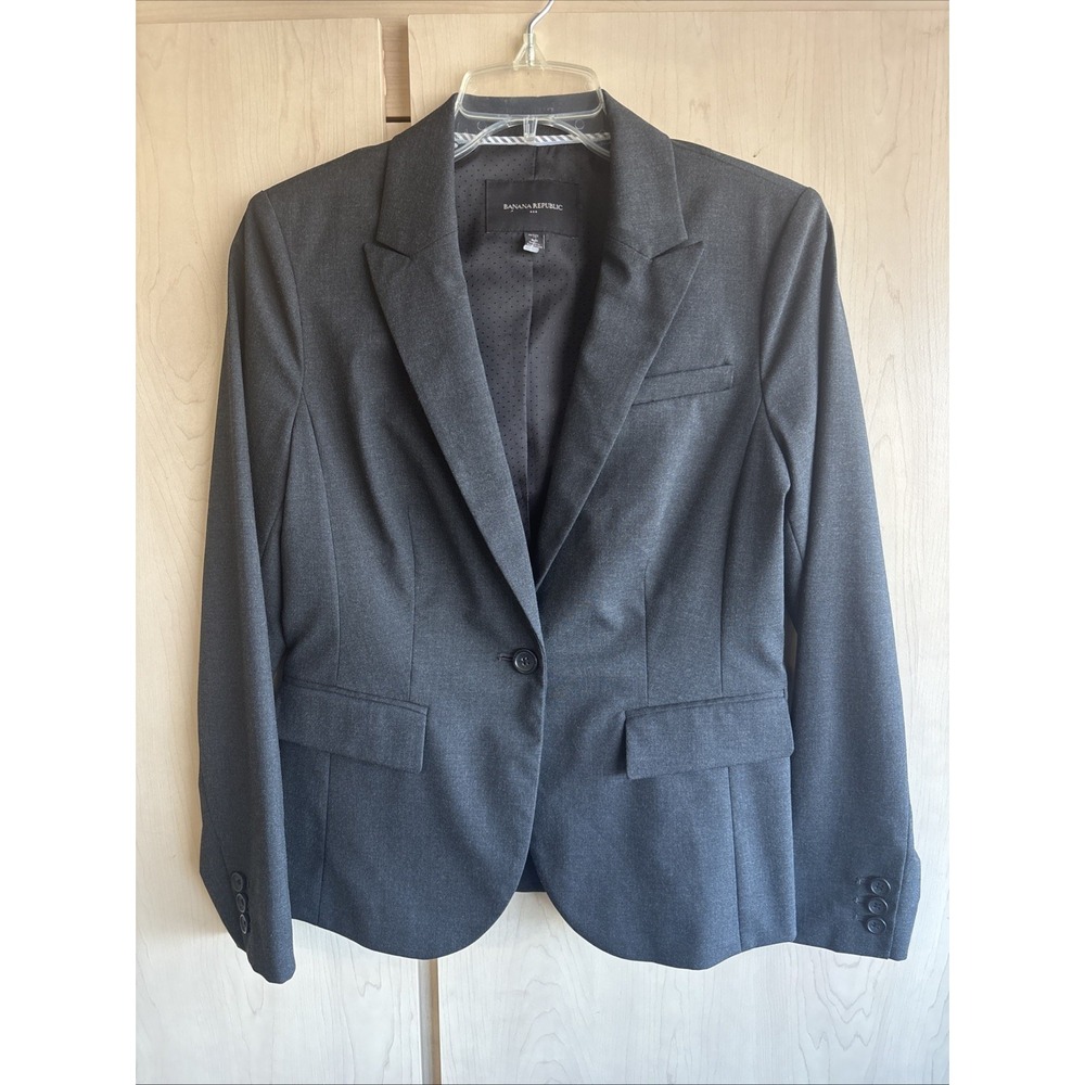 Banana Republic Womens Petite 6P Charcoal Stretch Blazer Notch Lapel 1-Button